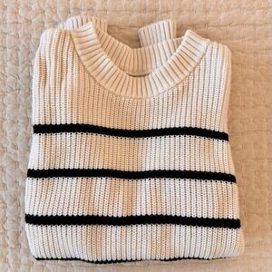 Tradlands Shelter Cotton Crew Sweater, Cream with black Stripes, size XS